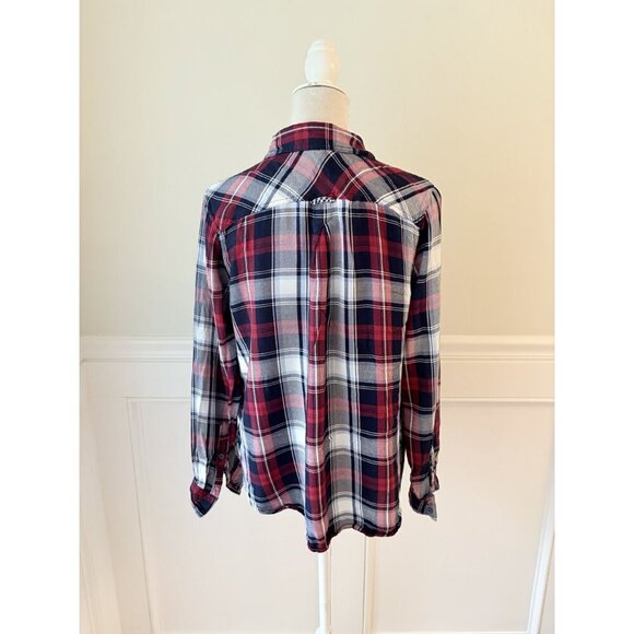Como Vintage L Plaid Flannel Button-Down Shirt Red & Navy Long Sleeve - Picture 3 of 4